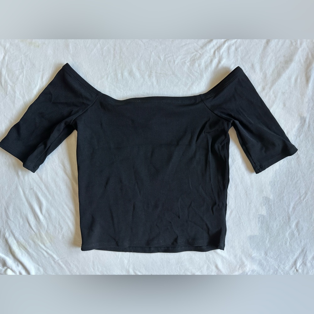Good American Black micro Ribbed Off-Shoulder Top size 3 - Picture 4 of 7